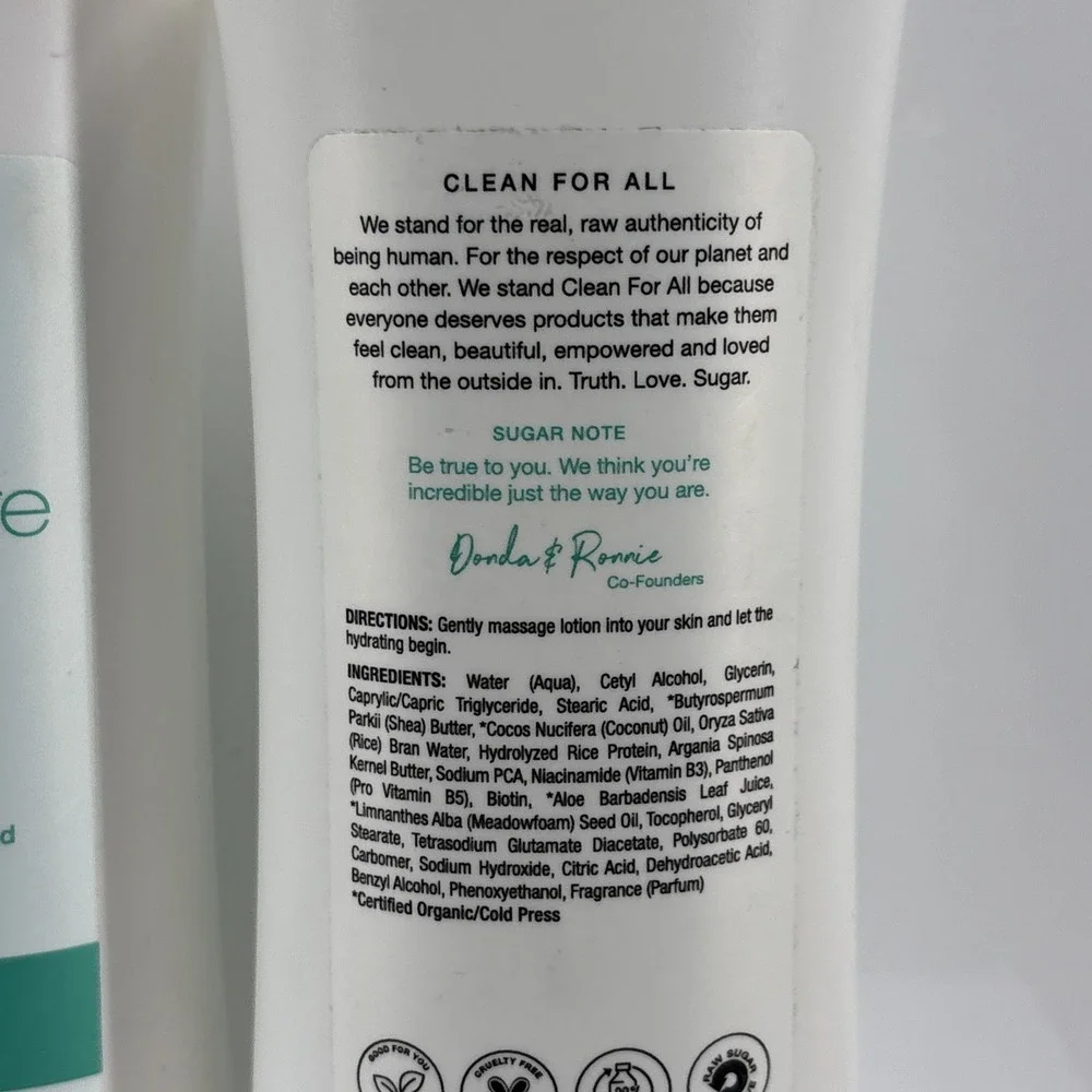 2 Raw Sugar Moisture Loving Replenishing Lotion Shea + Rice Flower Coconut Oil